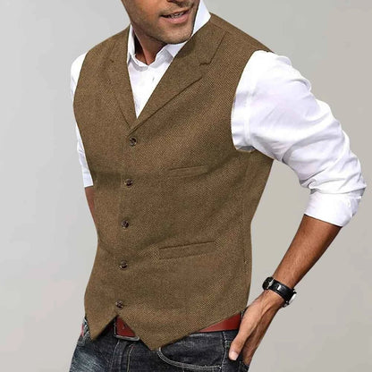 Barnaby | Waistcoat Navy Blue Wool Herringbone Tailored Fit for Men