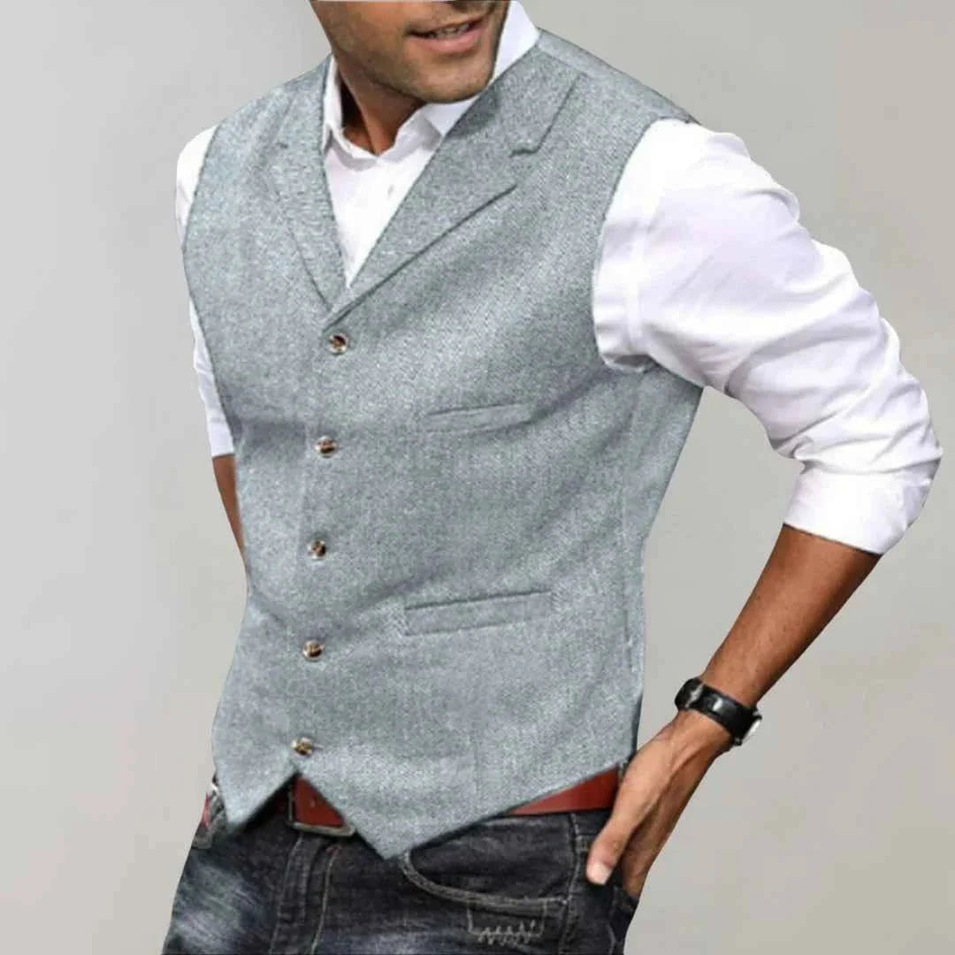 Barnaby | Waistcoat Navy Blue Wool Herringbone Tailored Fit for Men
