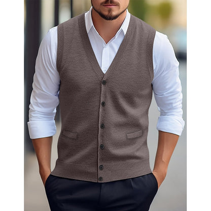 Alistair | Sweater Vest Burgundy Knit Buttoned V-Neck for Men