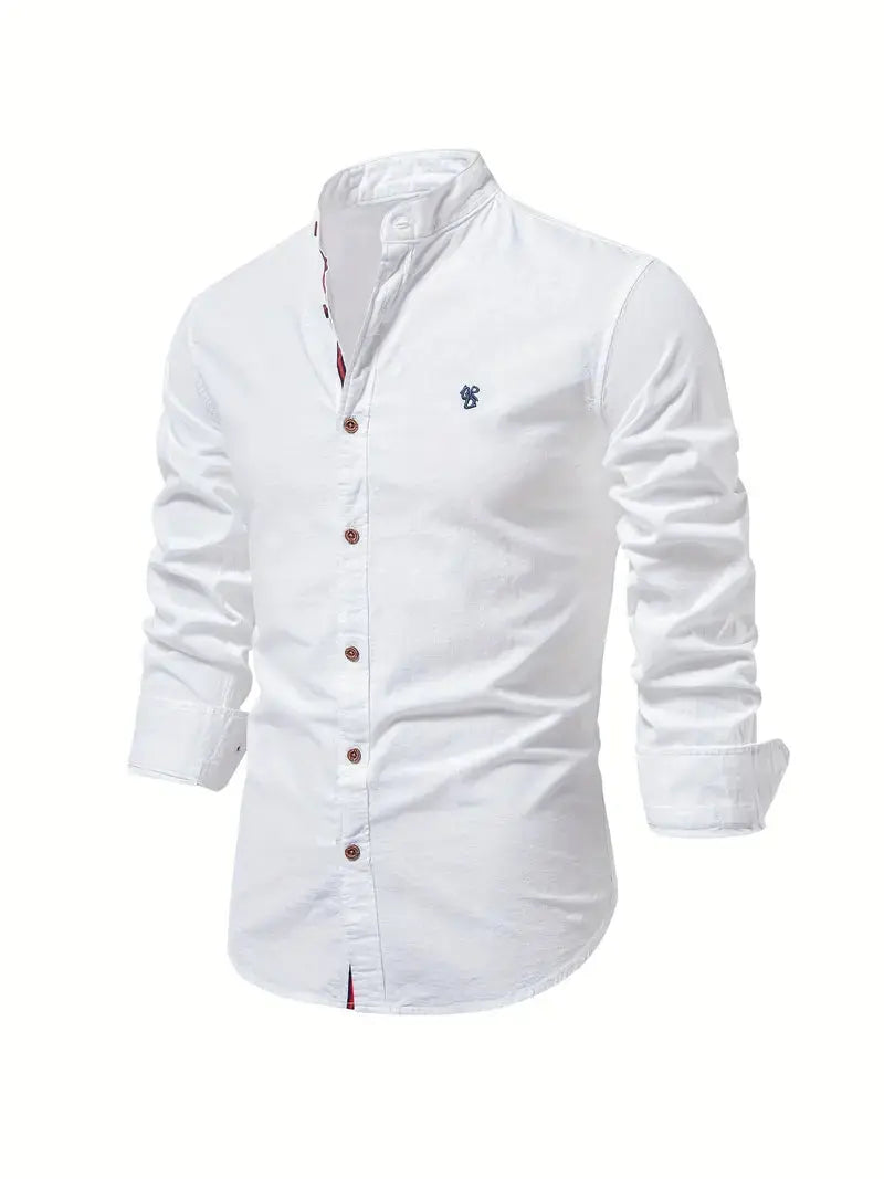 George | Shirt White Linen Stand Collar Long Sleeve for Men