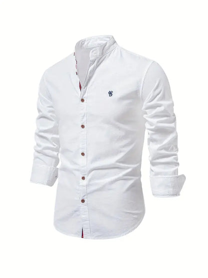 George | Shirt White Linen Stand Collar Long Sleeve for Men