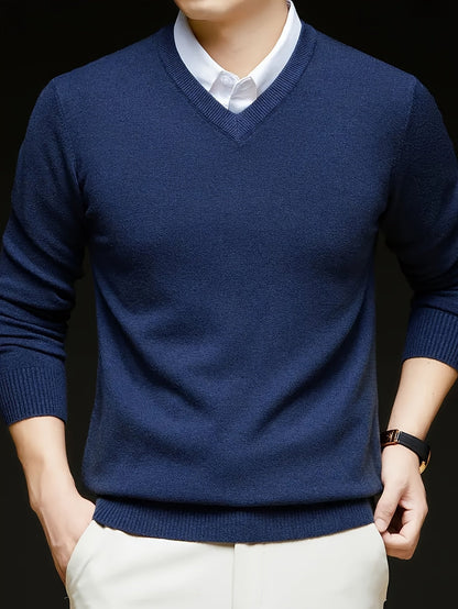 Callum | V-Neck Sweater Grey Knit Long Sleeve for Men
