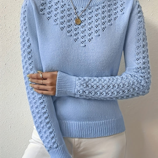 Gaynor | Pointelle-Knit Round Neck Sweater Blue Openwork for Women