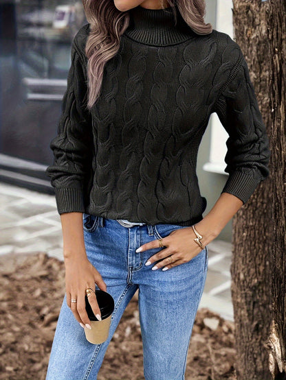 Olwen | Sweater Red Cable-Knit Turtleneck for Women