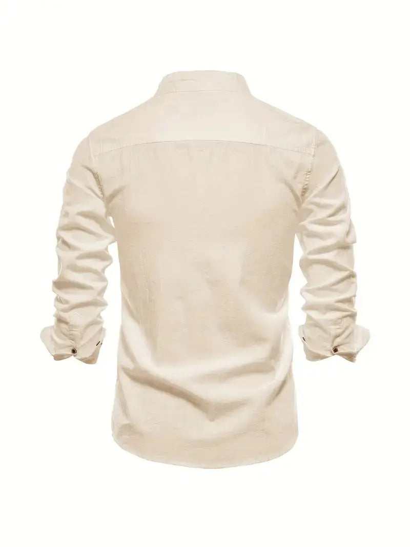 George | Shirt White Linen Stand Collar Long Sleeve for Men