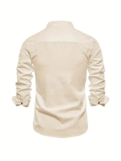 George | Shirt White Linen Stand Collar Long Sleeve for Men