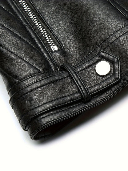 Briony | Biker Jacket Black Faux Leather Asymmetric Zip for Women