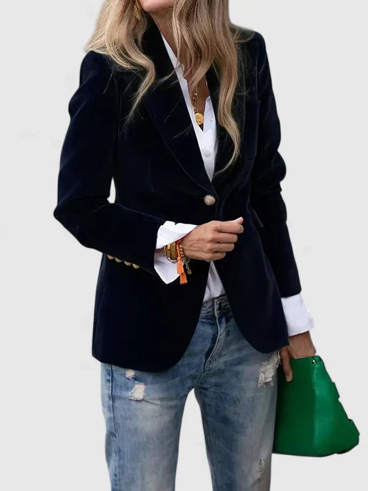 Céleste | Blazer Navy Velvet Single-Button Tailored for Women