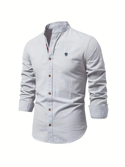 George | Shirt White Linen Stand Collar Long Sleeve for Men