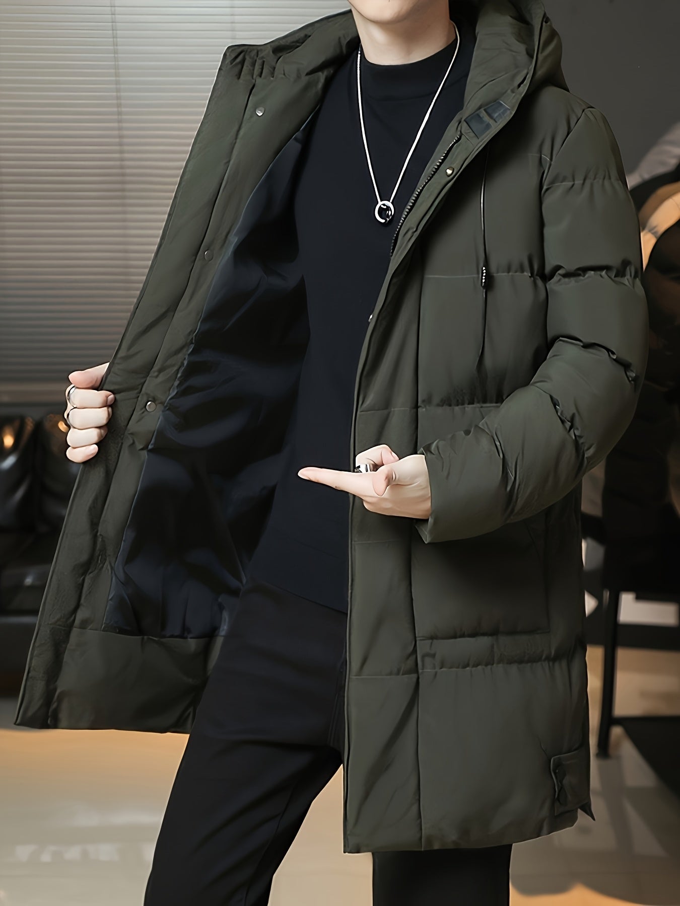 Wilhelmina | Longline Puffer Coat Black Hooded Quilted for Women