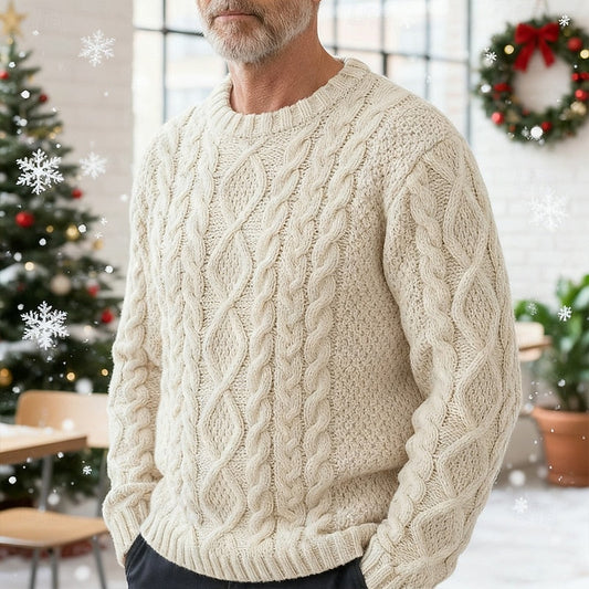 Ambrose | Cable Knit Sweater Cream Crew Neck for Men