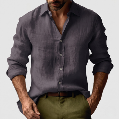 George | Linen Shirt Amber Yellow Long Sleeve Button Front for Men