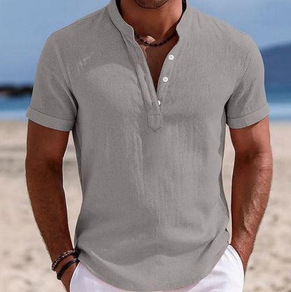 Harry | Linen Shirt Black Short Sleeve Henley for Men