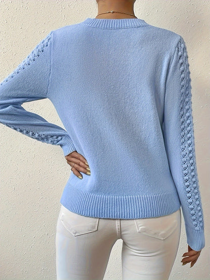 Gaynor | Pointelle-Knit Round Neck Sweater Blue Openwork for Women