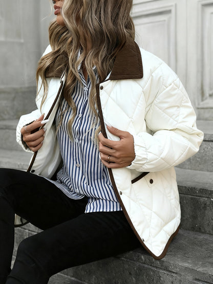 Enid | Quilted Jacket Brown Diamond Padded Corduroy Collar for Women