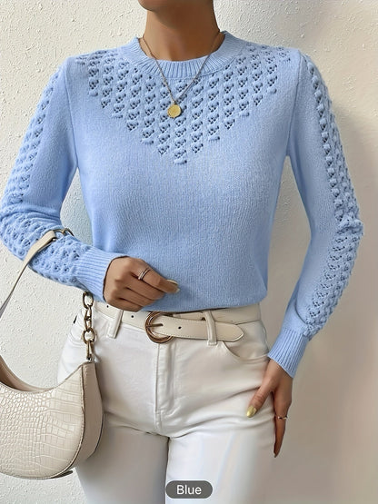 Gaynor | Pointelle-Knit Round Neck Sweater Blue Openwork for Women