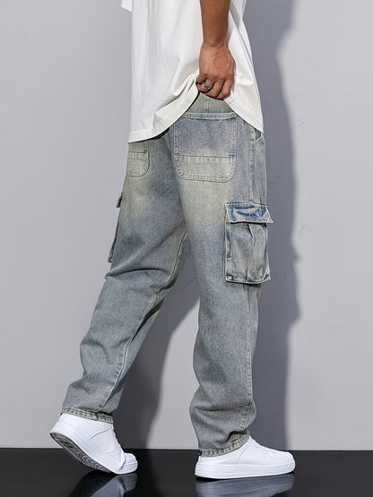 Silas | Cargo Trousers Grey Washed Denim Relaxed Fit for Men