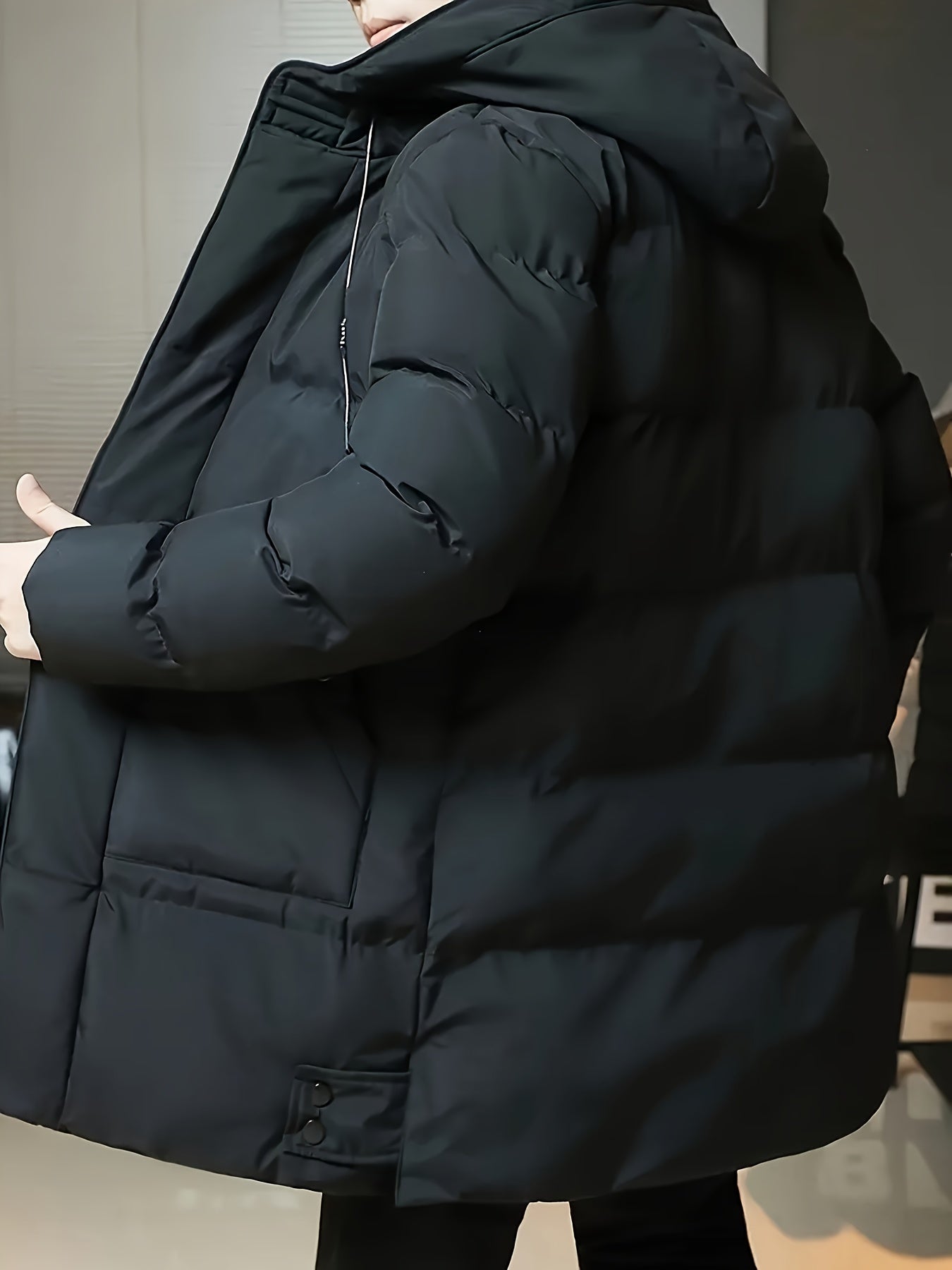 Wilhelmina | Longline Puffer Coat Black Hooded Quilted for Women