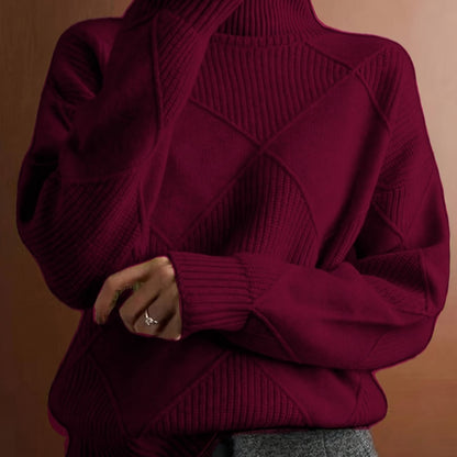 Hebe | Textured Turtleneck Sweater Green Diamond Knit for Women