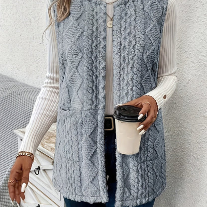 Delyth | Textured Sleeveless Vest Taupe Faux Fur Longline for Women
