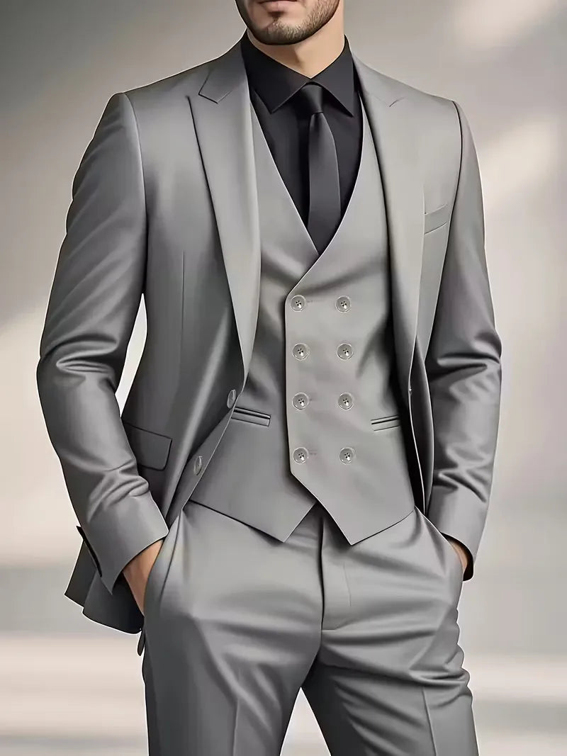 Nathaniel | Suit Black Slim Fit Three-Piece Double-Breasted Waistcoat for Men