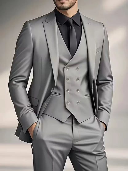 Nathaniel | Suit Black Slim Fit Three-Piece Double-Breasted Waistcoat for Men