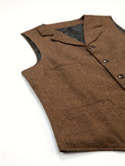 Etta | Waistcoat Brown Herringbone Tweed Notched Lapel for Women