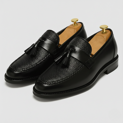 Rupert | Loafers Black Faux Leather Woven Tassel Slip-On for Men