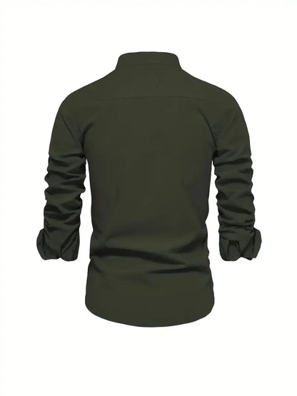 George | Shirt White Linen Stand Collar Long Sleeve for Men