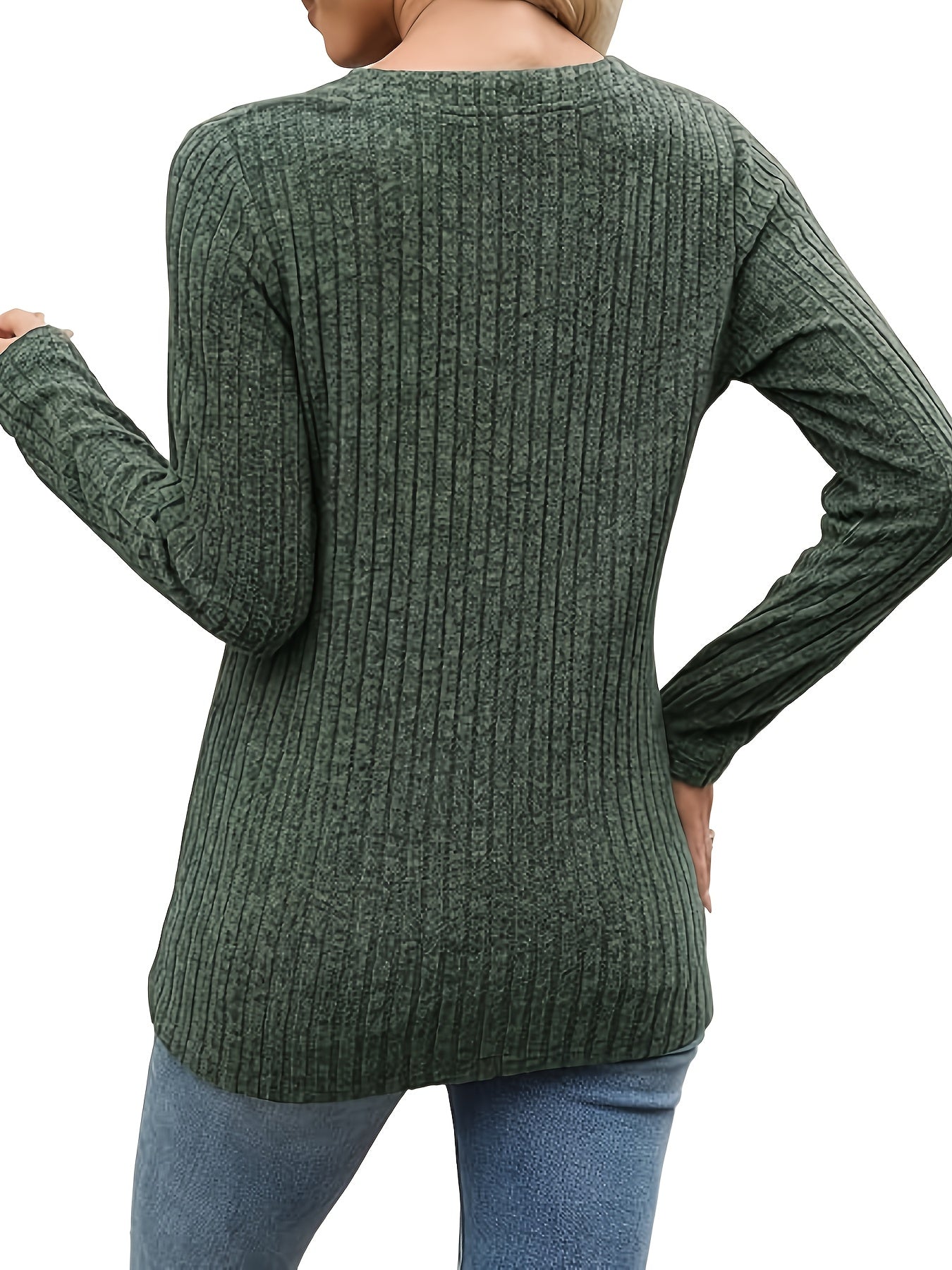 Verona | Top Green Ribbed Button-Neck for Women