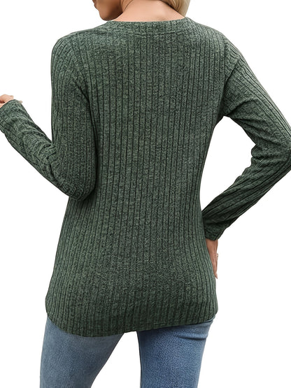Verona | Top Green Ribbed Button-Neck for Women