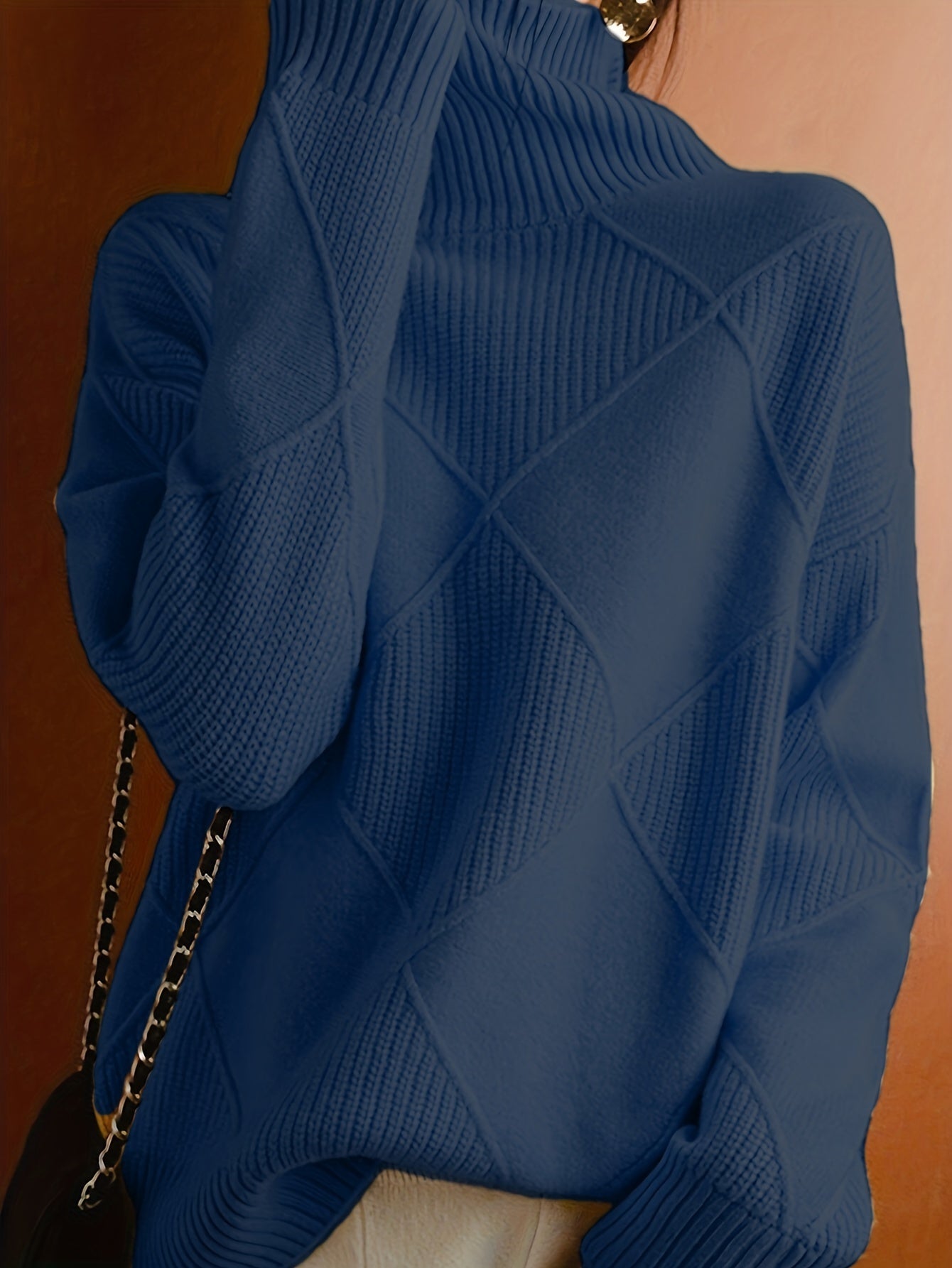 Hebe | Textured Turtleneck Sweater Green Diamond Knit for Women
