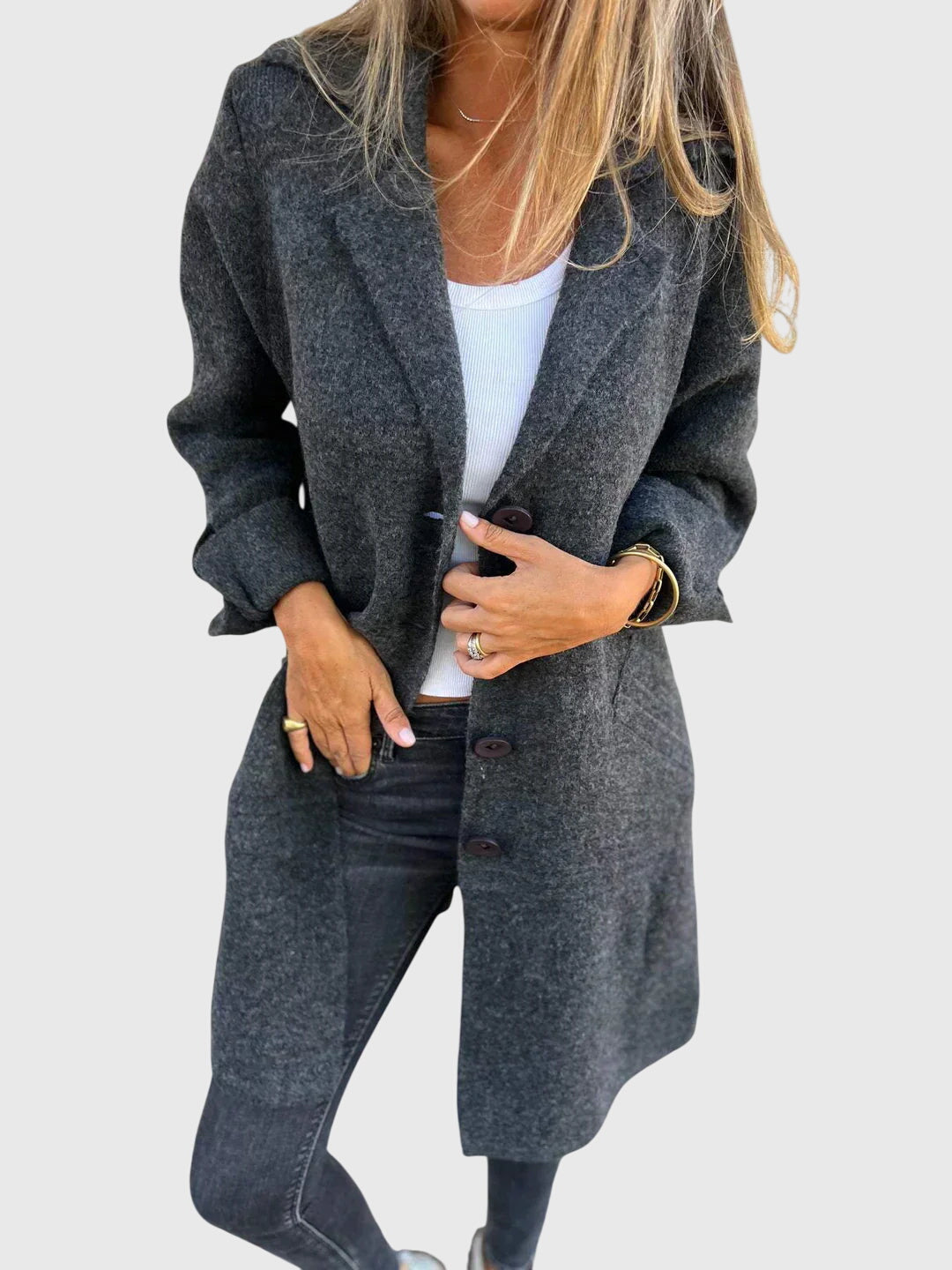 Rosie | Coat Pink Wool-Blend Button-Front Blazer for Women