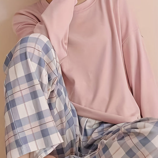 Wynne | Loungewear Set Pink Plaid Relaxed for Women