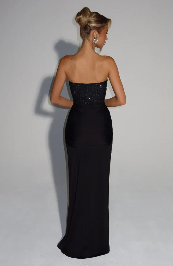 Elspeth | Maxi Gala Dress Deep Burgundy Embellished Corset Strapless for Women