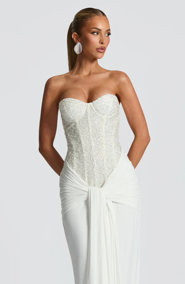 Elspeth | Maxi Gala Dress Deep Burgundy Embellished Corset Strapless for Women