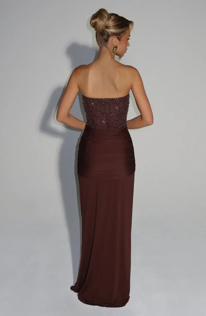 Elspeth | Maxi Gala Dress Deep Burgundy Embellished Corset Strapless for Women