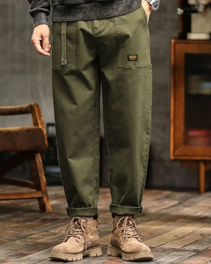 Jarvis | Cargo Trousers Olive Green Cotton Straight Leg for Men