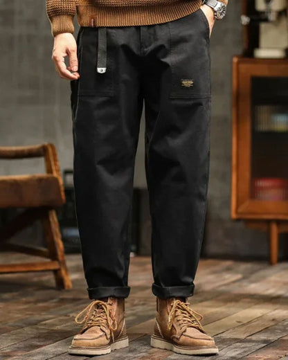 Jarvis | Cargo Trousers Olive Green Cotton Straight Leg for Men