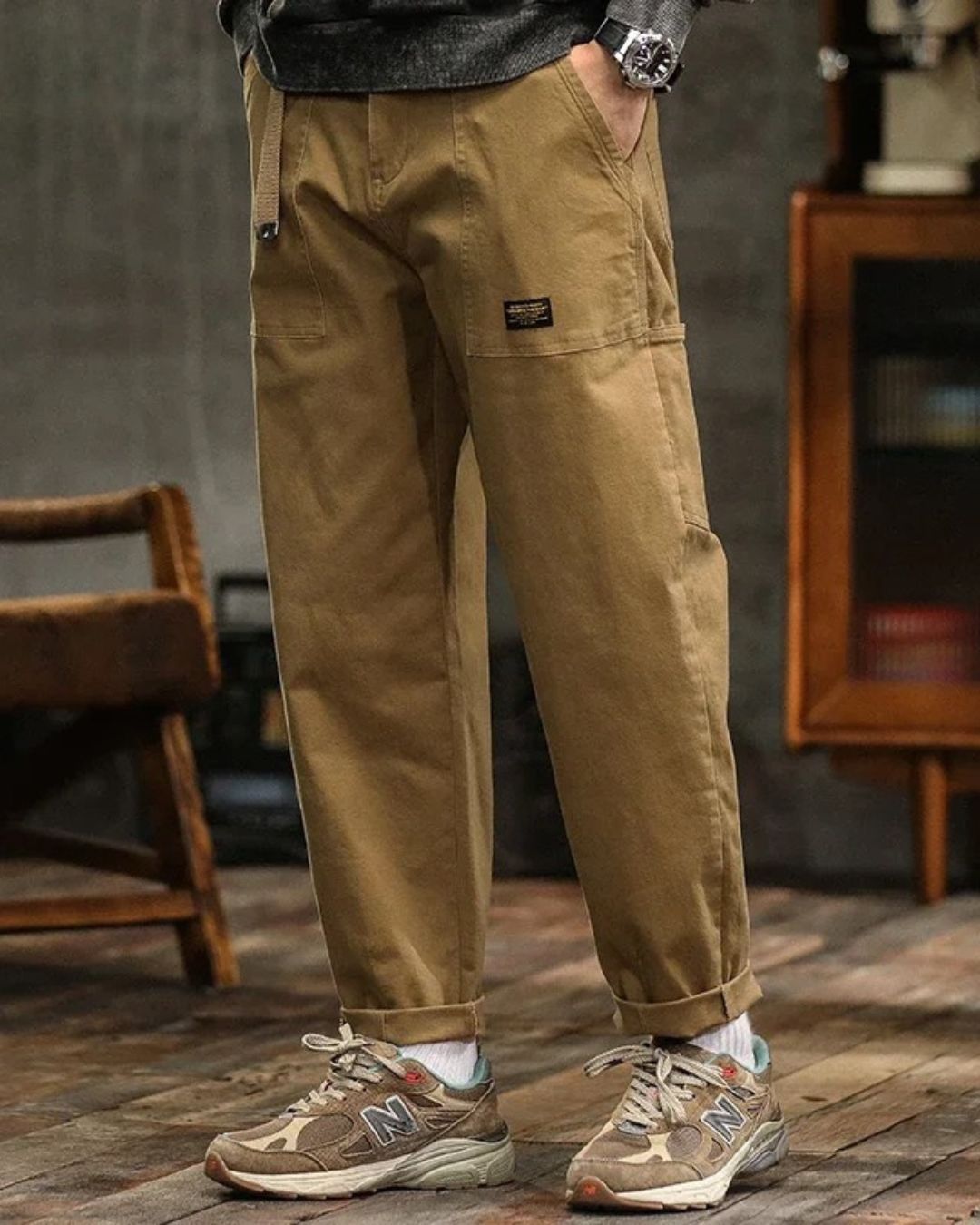 Jarvis | Cargo Trousers Olive Green Cotton Straight Leg for Men