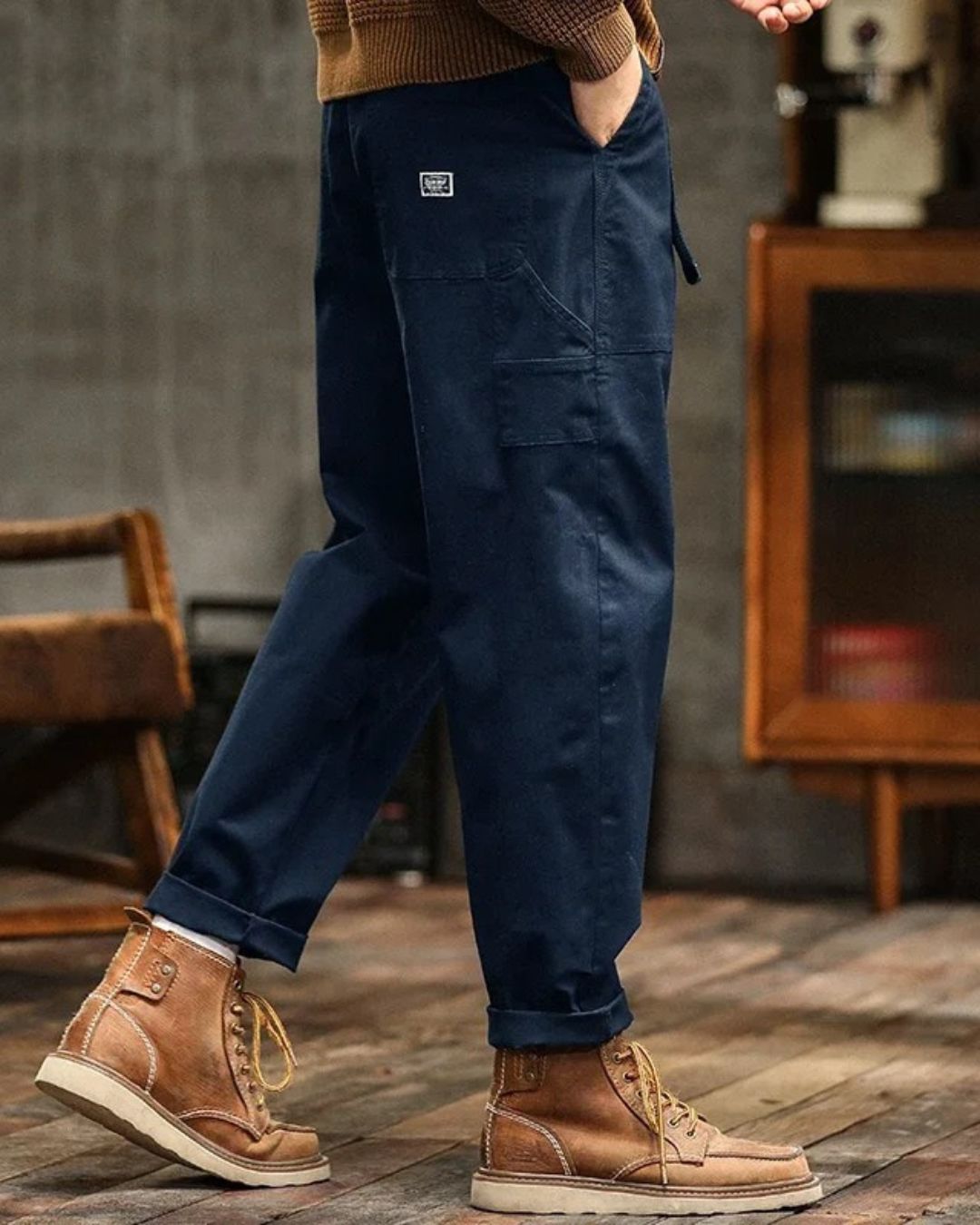Jarvis | Cargo Trousers Olive Green Cotton Straight Leg for Men