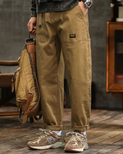 Jarvis | Cargo Trousers Olive Green Cotton Straight Leg for Men