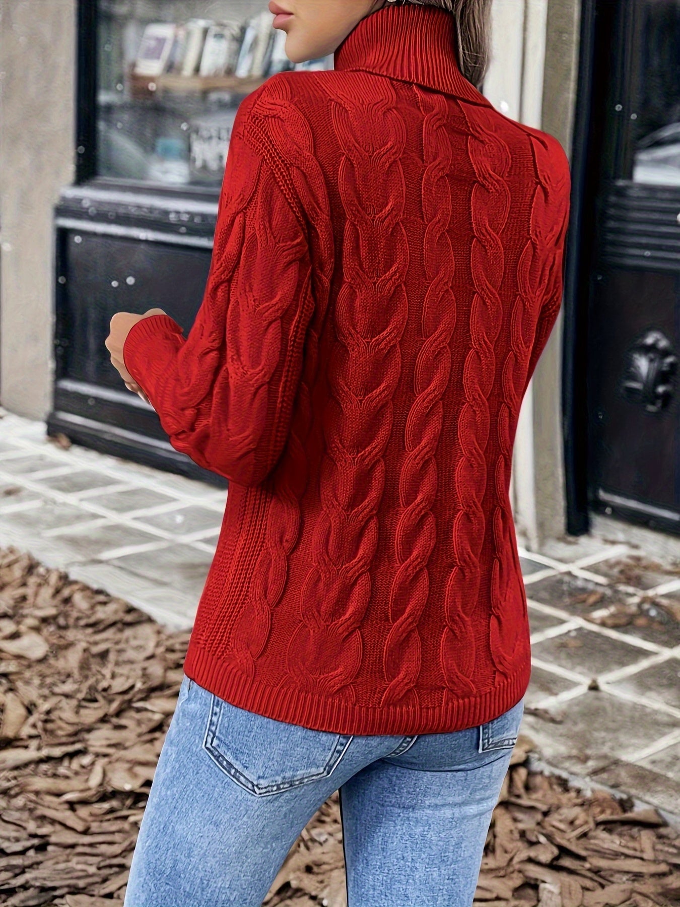 Olwen | Sweater Red Cable-Knit Turtleneck for Women