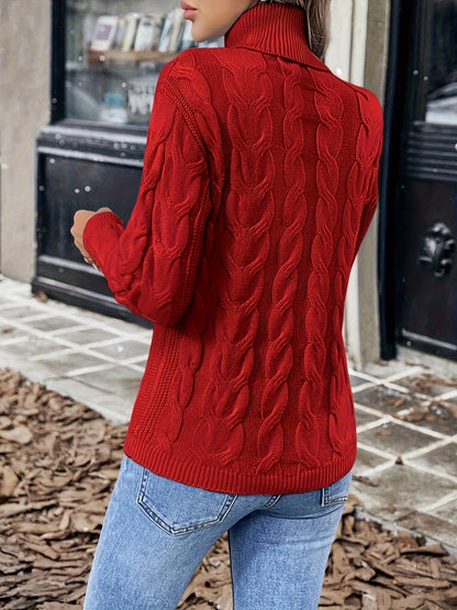Olwen | Sweater Red Cable-Knit Turtleneck for Women