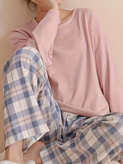 Wynne | Loungewear Set Pink Plaid Relaxed for Women