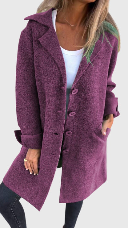 Rosie | Coat Pink Wool-Blend Button-Front Blazer for Women
