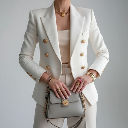 Morag | Blazer Ivory White Double-Breasted Gold Button for Women