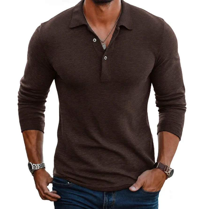 Edward | Polo Shirt Chocolate Brown Knit Long Sleeve for Men