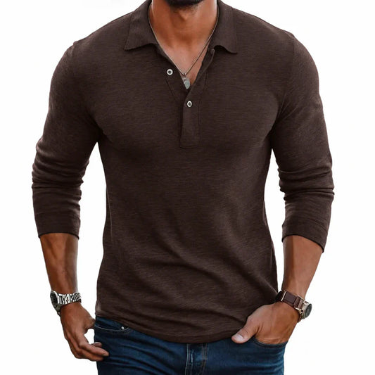 Edward | Polo Shirt Chocolate Brown Knit Long Sleeve for Men