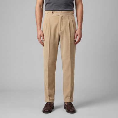Crispin | Corduroy Trousers Beige Pleated Regular Fit for Men